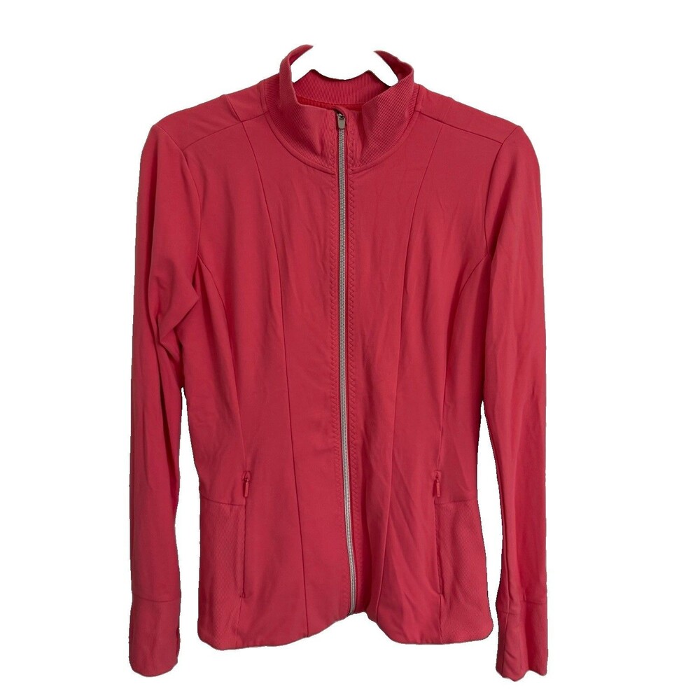 Athleta Powervita Jacket Womens Small Coral Shanti Full Zip Thumbholes Outdoor